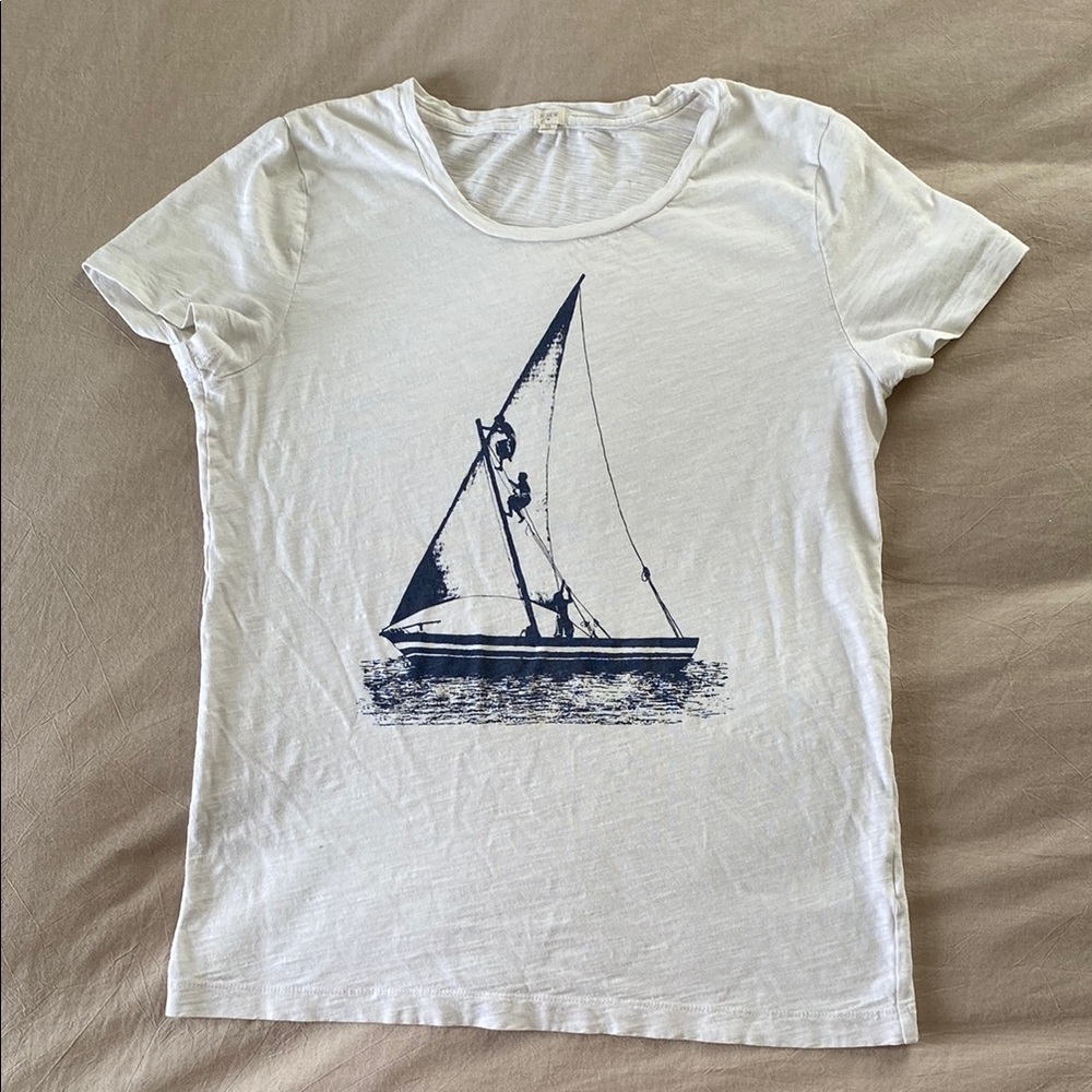 J. Crew Factory White And Navy Nautical T-Shirt Size Medium